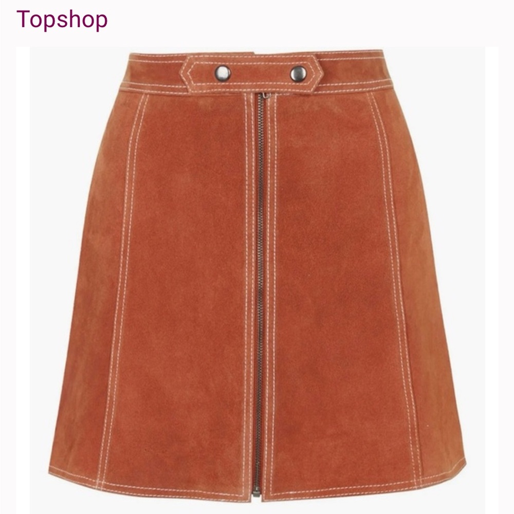Topshop Tan Suede A-Line Skirt